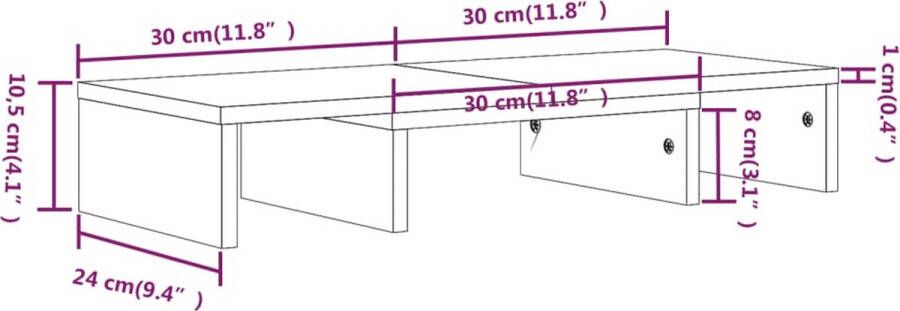 VidaXL -Monitorstandaard-60x24x10 5-cm-massief-grenenhout-grijs - Foto 2