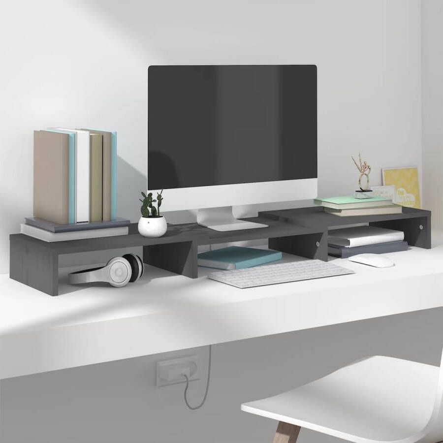 VidaXL -Monitorstandaard-80x24x10 5-cm-massief-grenenhout-grijs