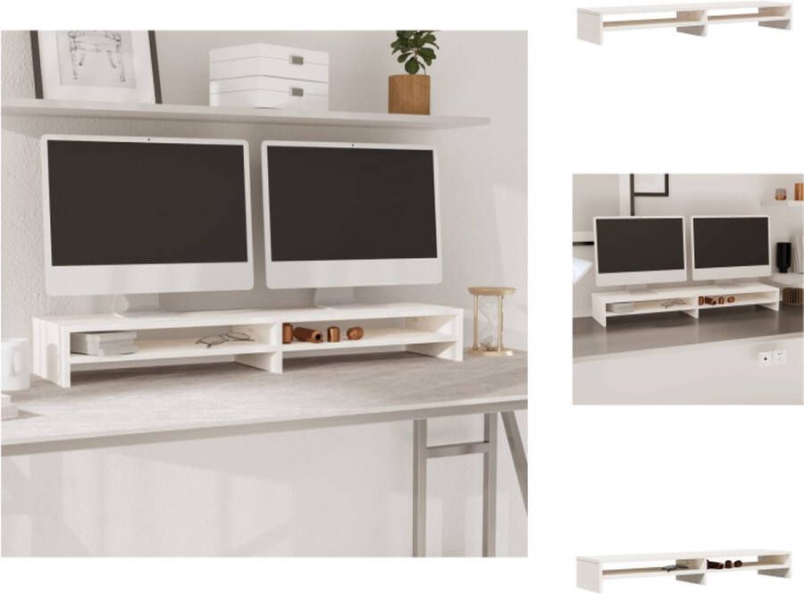 VidaXL Monitorstandaard Monitorstandaards Monitor Standaard Computerstandaard Monitorstandaard 100x24x13 cm massief grenenhout wit - Foto 2