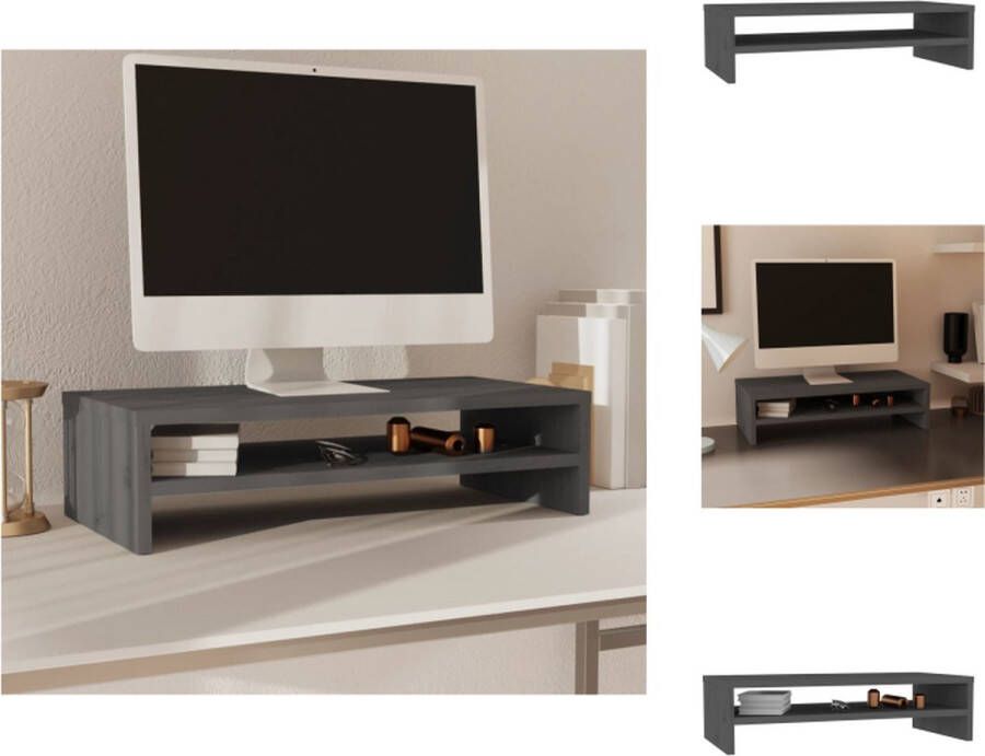 VidaXL Monitorstandaard Grenenhout 50 x 24 x 13 cm Opbergfunctie Stressverminderend Kast