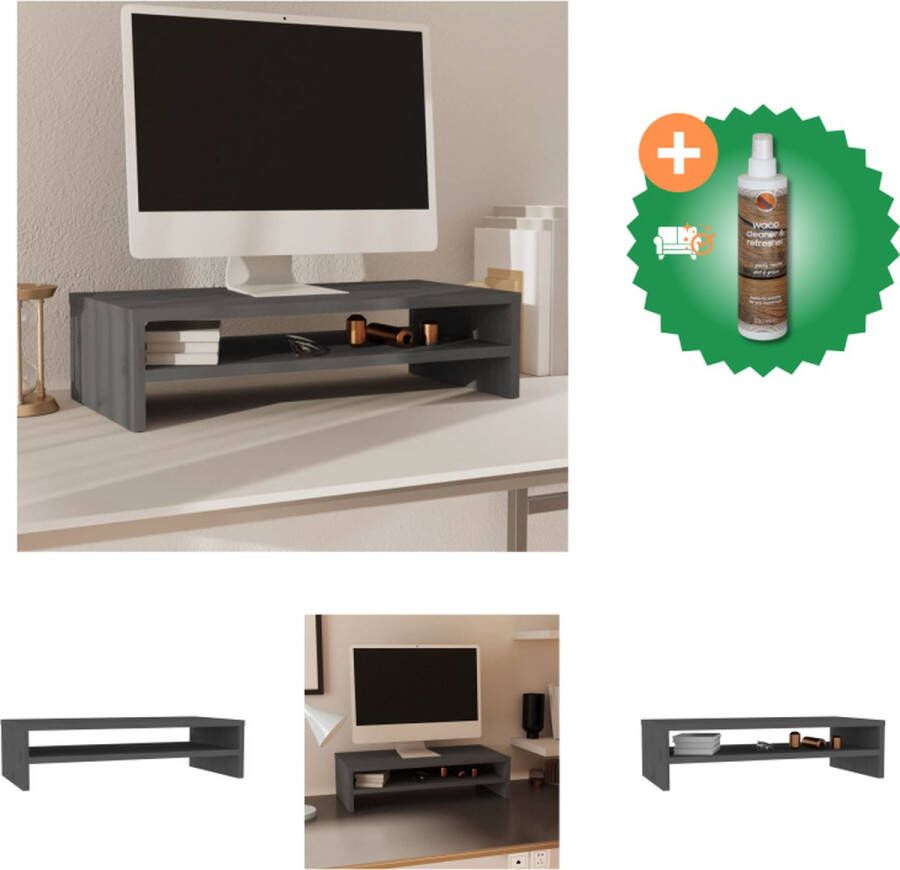 VidaXL Monitorstandaard Grenenhout 50 x 24 x 13 cm Opbergfunctie Stressverminderend Kast Inclusief Houtreiniger en verfrisser