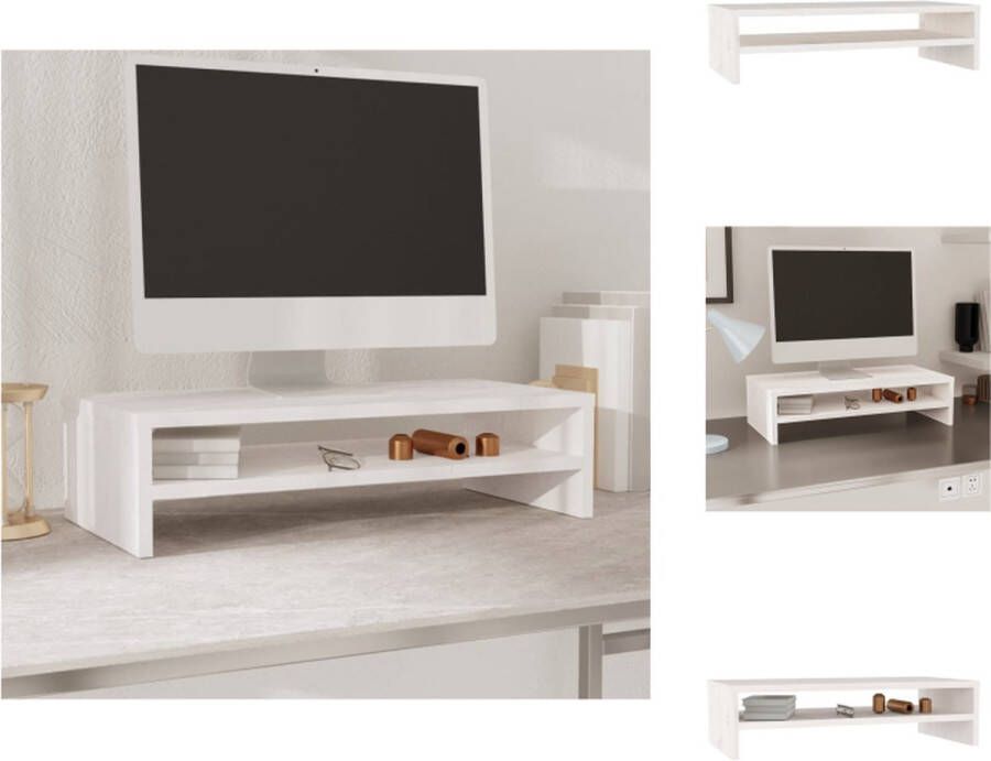 VidaXL Monitorstandaard Monitorstandaards Monitor Standaard Computerstandaard Monitorstandaard 50x24x13 cm massief grenenhout wit - Foto 2