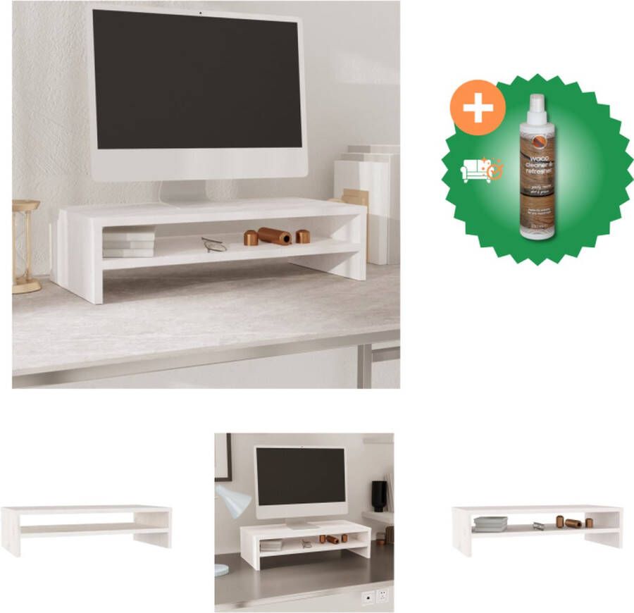 VidaXL Monitorstandaard 50x24x13 cm massief grenenhout wit Kast Inclusief Houtreiniger en verfrisser
