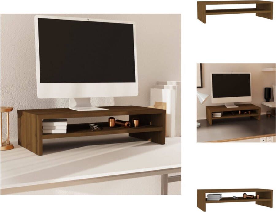 VidaXL Monitorstandaard Lichtbruin Grenenhout 50x24x13cm Opbergschap Kast