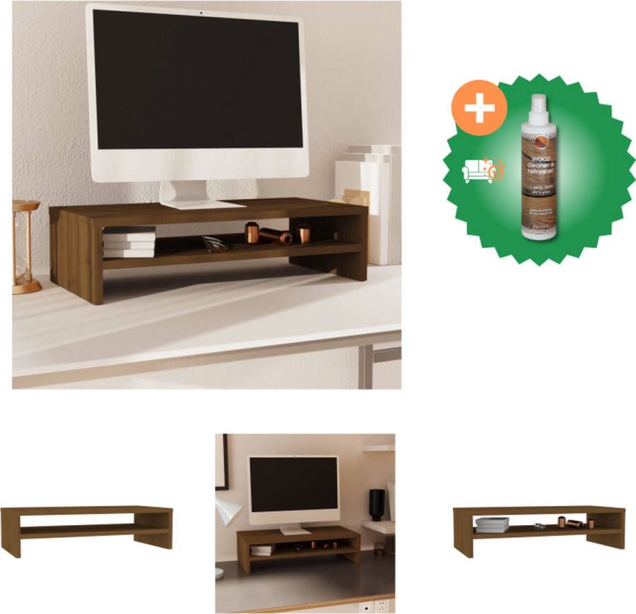VidaXL Monitorstandaard Lichtbruin Grenenhout 50x24x13cm Opbergschap Kast Inclusief Houtreiniger en verfrisser