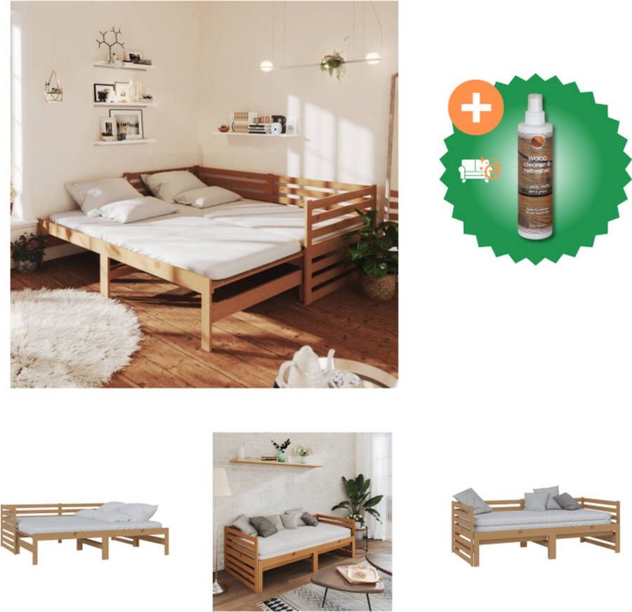 VidaXL Multifunctionele Houten Slaapbank Grenenhout 203.5 x 185 x 68.5 cm Honingbruin Bed Inclusief Houtreiniger en verfrisser