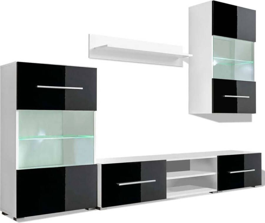 VidaXL -Muurvitrine-tv-meubel-met-LED-verlichting-zwart-5-delig - Foto 2