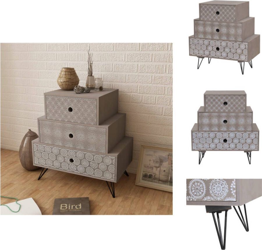VidaXL Nachtkastje 3 lades Grijs Bruin 52 x 30 x 55.5 cm (L x B x H) MDF en Staal Kast