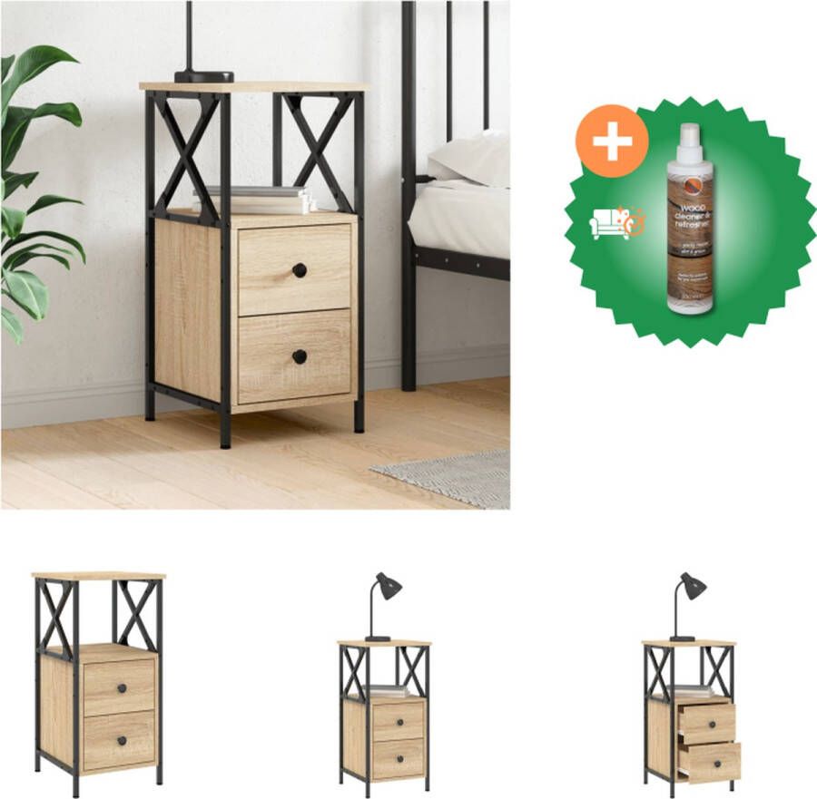 VidaXL Nachtkastje 34x35-5x70 cm bewerkt hout sonoma eikenkleurig Kast Inclusief Houtreiniger en verfrisser