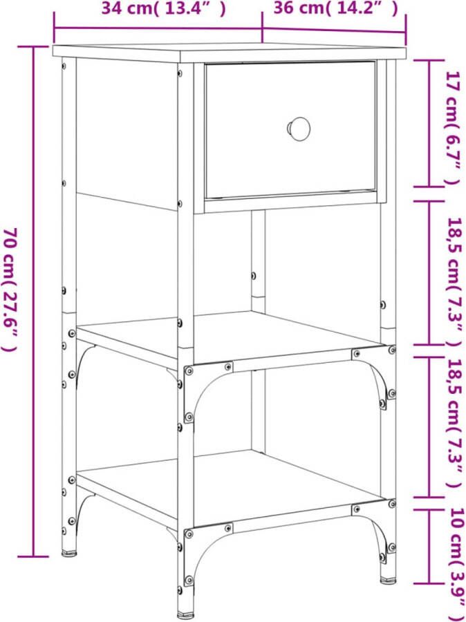 VidaXL -Nachtkastje-34x36x70-cm-bewerkt-hout-gerookt-eikenkleurig
