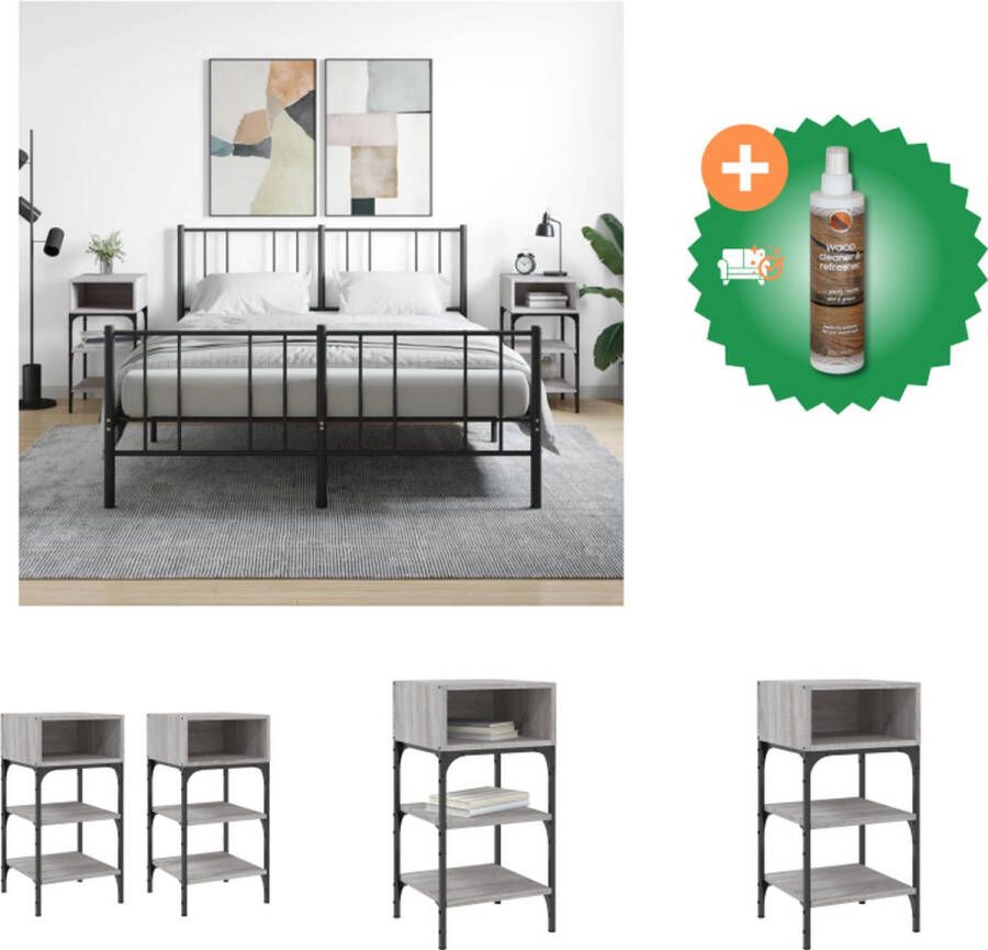 VidaXL Nachtkastjes 2 st 35x34-5x70 cm bewerkt hout grijs sonoma eiken Kast Inclusief Houtreiniger en verfrisser