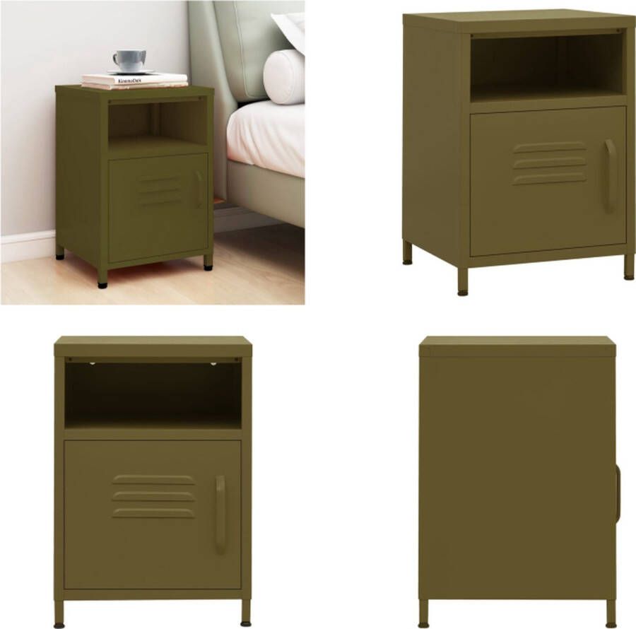 VidaXL Prolenta Premium Nachtkastje 35x35x51 cm staal olijfgroen