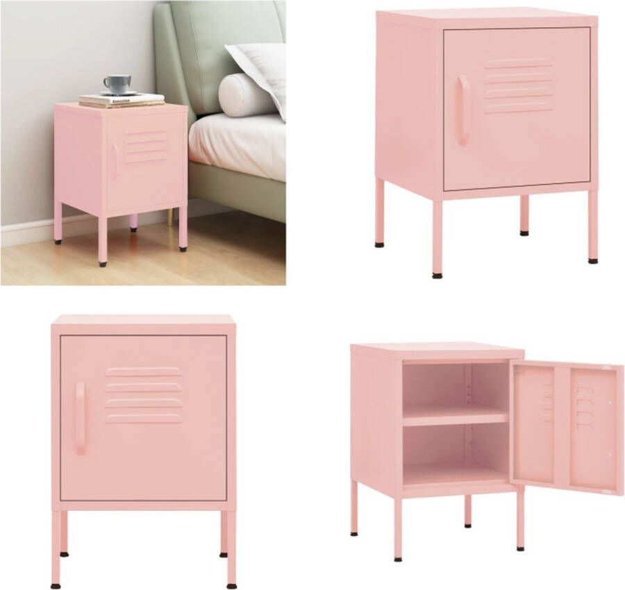 VidaXL Nachtkastje 35x35x51 cm staal roze Nachtkastje Nachtkastjes Nachttafel Nachttafels