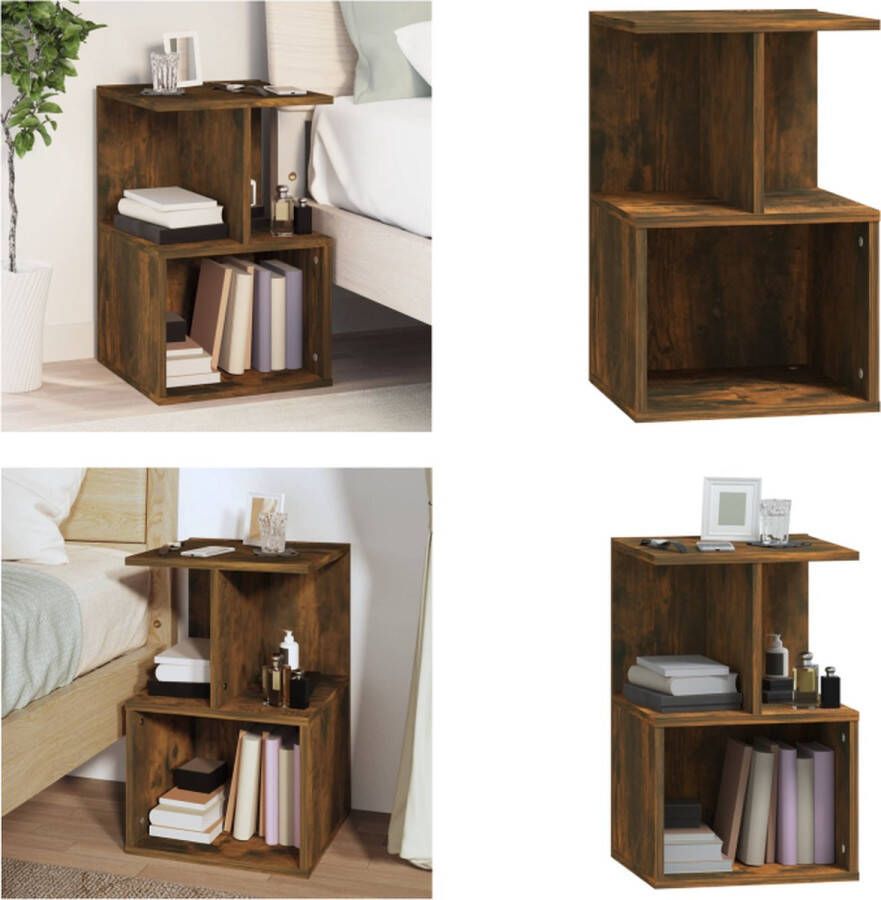 VidaXL Nachtkastje 35x35x55 cm bewerkt hout gerookt eikenkleurig Nachtkastje Nachtkastjes Houten Nachtkastje Slaapkamerkast