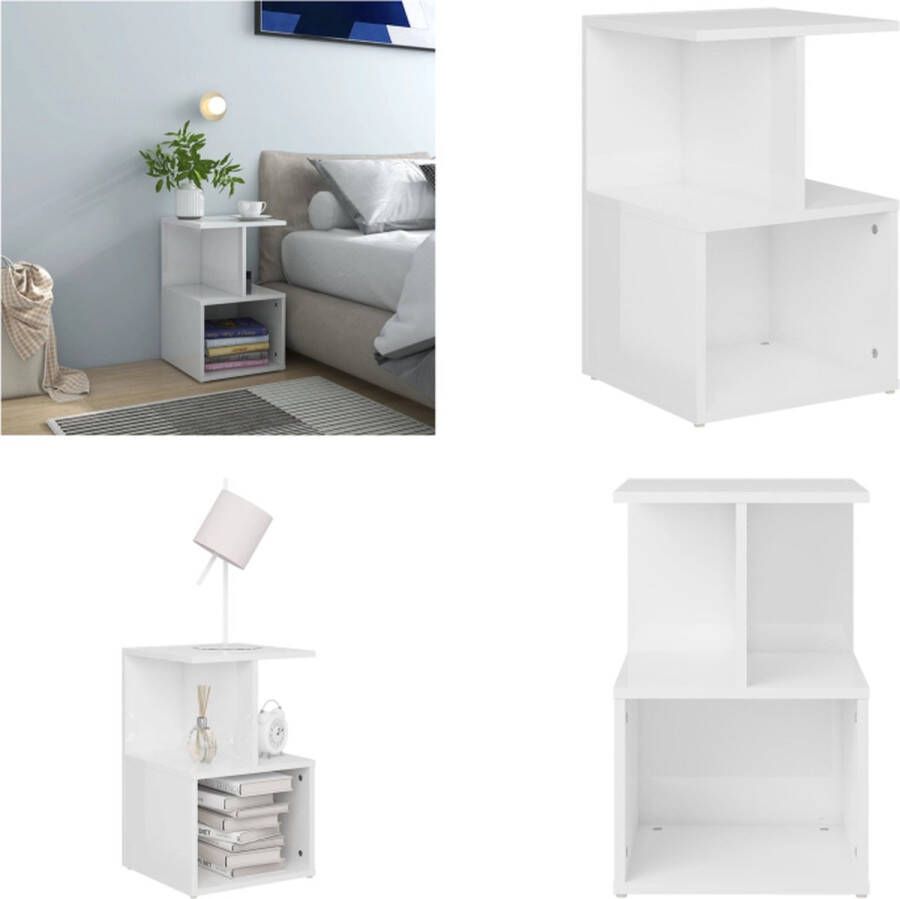VidaXL Nachtkastje 35x35x55 cm bewerkt hout hoogglans wit Nachtkastje Nachtkastjes Telefoonkast Telefoonkasten