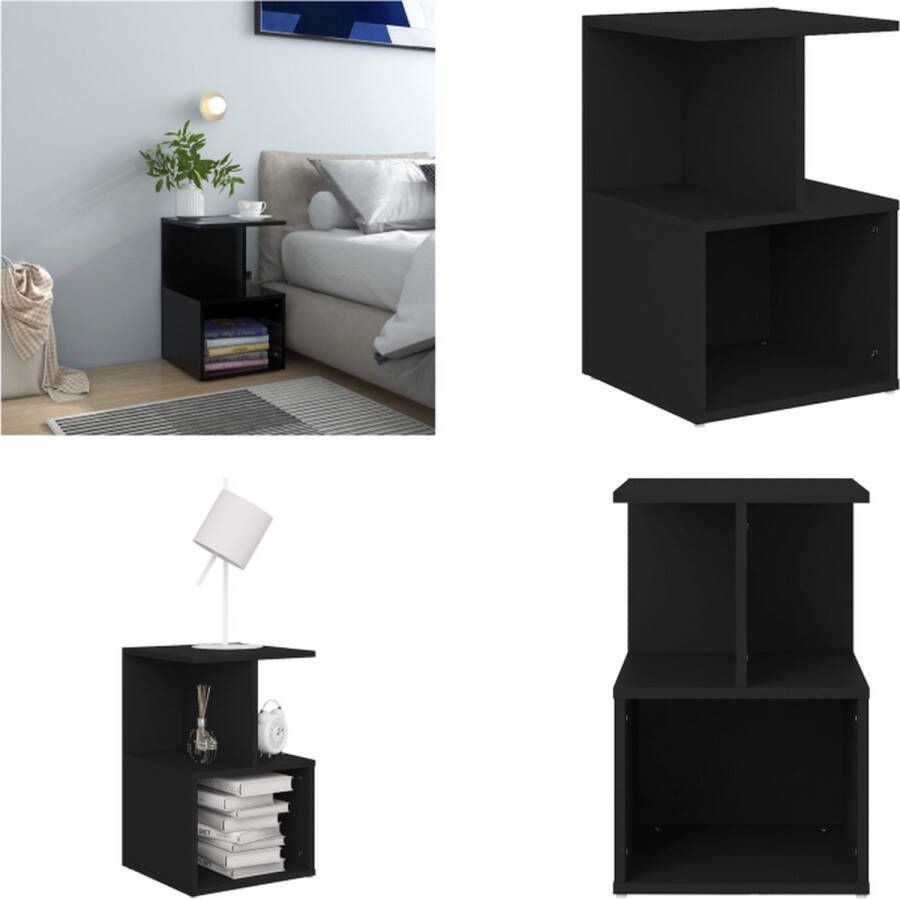 VidaXL Nachtkastje 35x35x55 cm bewerkt hout zwart Nachtkastje Nachtkastjes Telefoonkast Telefoonkasten