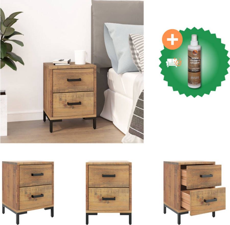 VidaXL Nachtkastje 36x30x45 cm gerecycled massief grenenhout bruin Kast Inclusief Houtreiniger en verfrisser