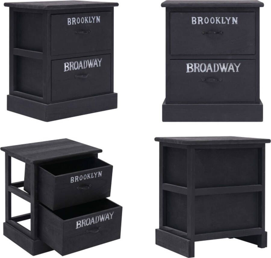 VidaXL Nachtkastje 38x28x45 cm paulowniahout zwart Kastje Kastjes Nachtkastje Nachttafel