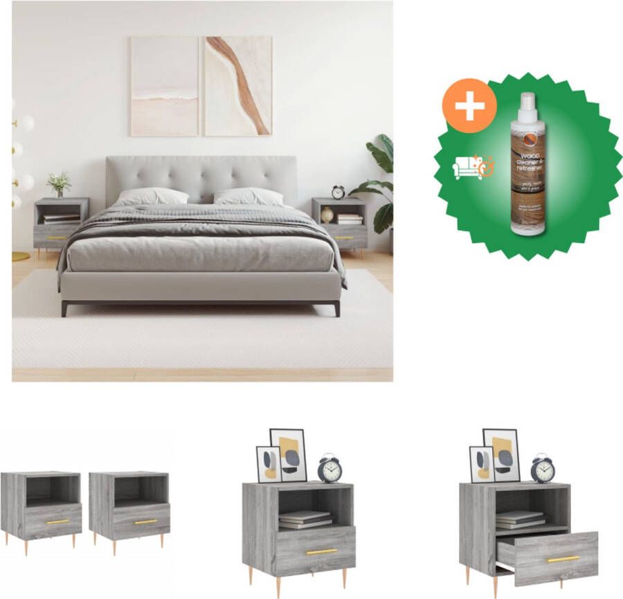 VidaXL Nachtkastjes 2 st 40x35x47-5 cm bewerkt hout grijs sonoma eiken Kast Inclusief Houtreiniger en verfrisser