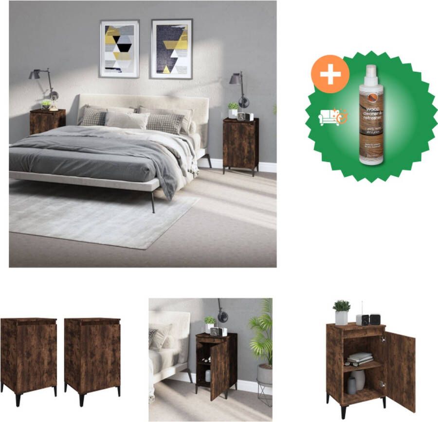 VidaXL Nachtkastjes 2 st 40x35x70 cm bewerkt hout gerookt eikenkleurig Kast Inclusief Houtreiniger en verfrisser - Foto 2