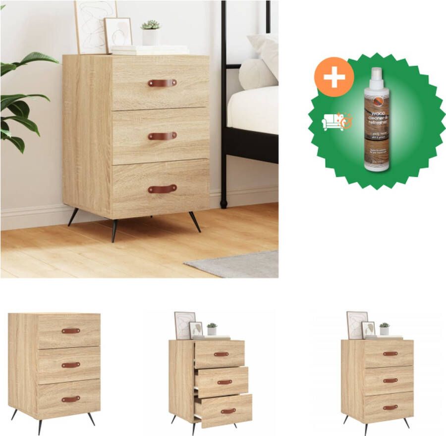 VidaXL Nachtkastje 40x40x66 cm bewerkt hout sonoma eikenkleurig Kast Inclusief Houtreiniger en verfrisser