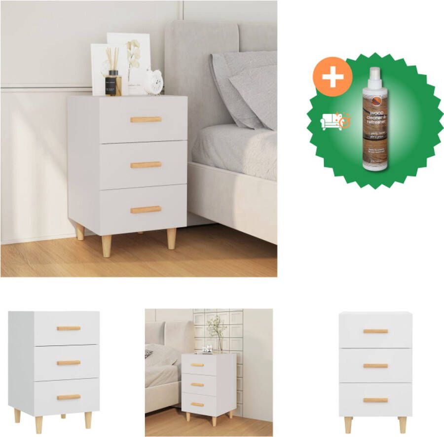 VidaXL Nachtkastje Modern Charme Bijzetkast Afmetingen- 40x40x66cm Kleur- Wit Materiaal- Bewerkt hout en ijzer Kast Inclusief Houtreiniger en verfrisser