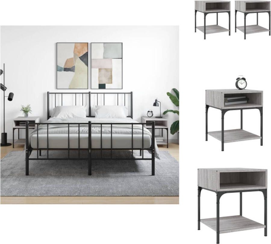 VidaXL Nachtkastje Nachtkastjes Kast Bijzettafeltje Nachtkastjes 2 st 40x41x50 cm bewerkt hout grijs sonoma eiken