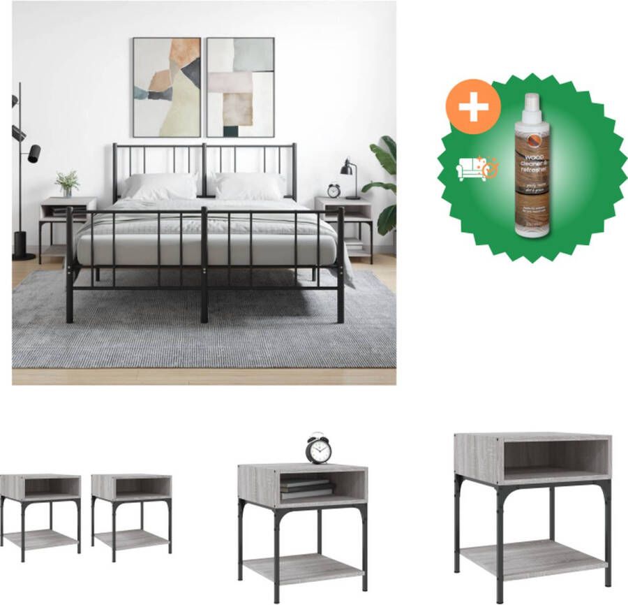 VidaXL Nachtkastjes 2 st 40x41x50 cm bewerkt hout grijs sonoma eiken Kast Inclusief Houtreiniger en verfrisser