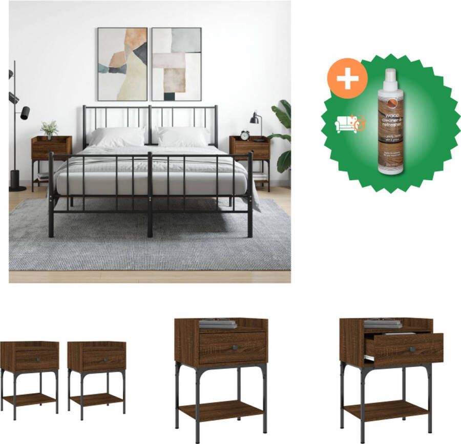 VidaXL Nachtkastjes 2 st 40-5x31x60 cm bewerkt hout bruineikenkleurig Kast Inclusief Houtreiniger en verfrisser