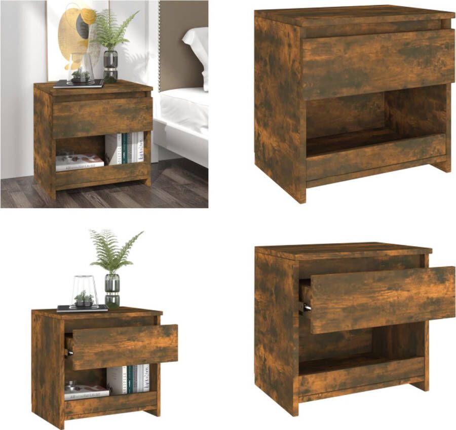 VidaXL Nachtkastje 40x30x39 cm bewerkt hout gerookt eikenkleurig Nachtkastje Nachtkastjes Houten Nachtkastje Houten Nachtkastjes