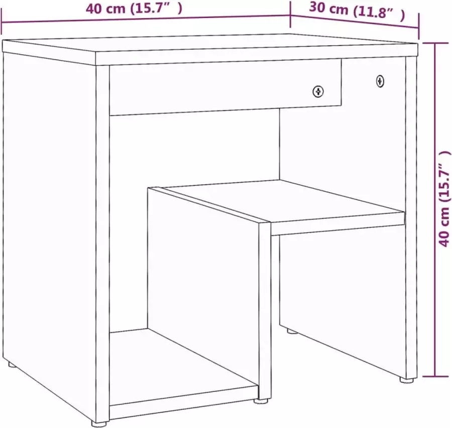 VidaXL -Nachtkastje-40x30x40-cm-bewerkt-hout-gerookt-eikenkleurig - Foto 2
