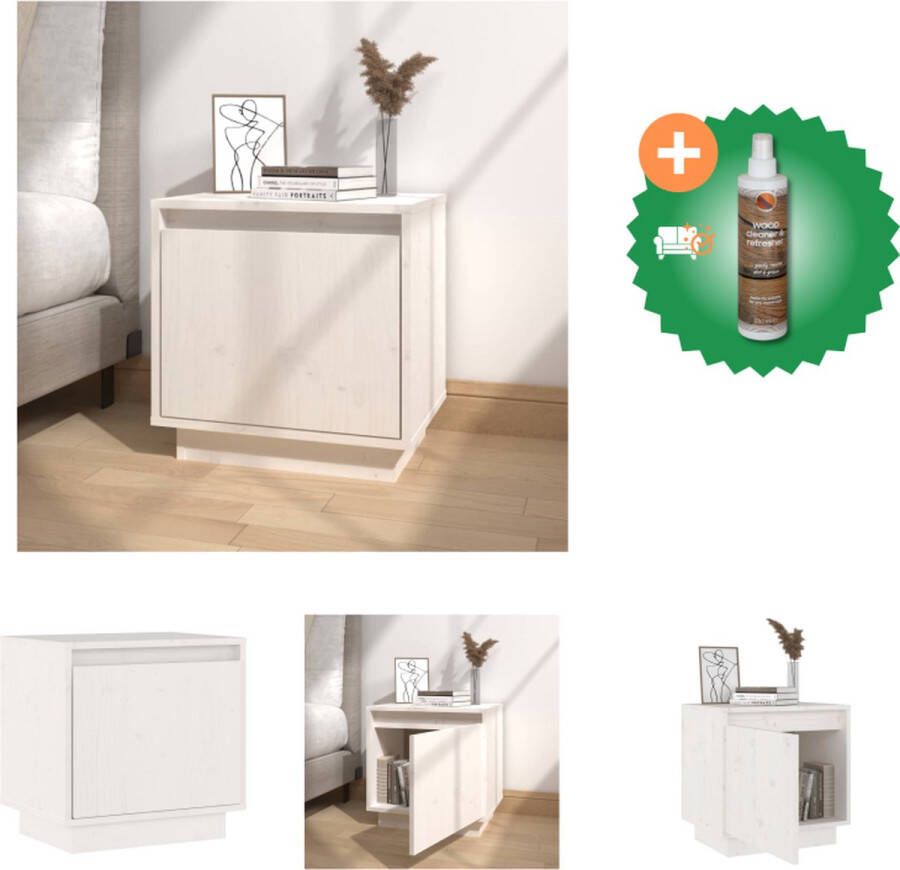 VidaXL Bedkastje Grenenhout Wit 40x30x40 cm Duurzaam en Stijlvol Kast Inclusief Houtreiniger en verfrisser