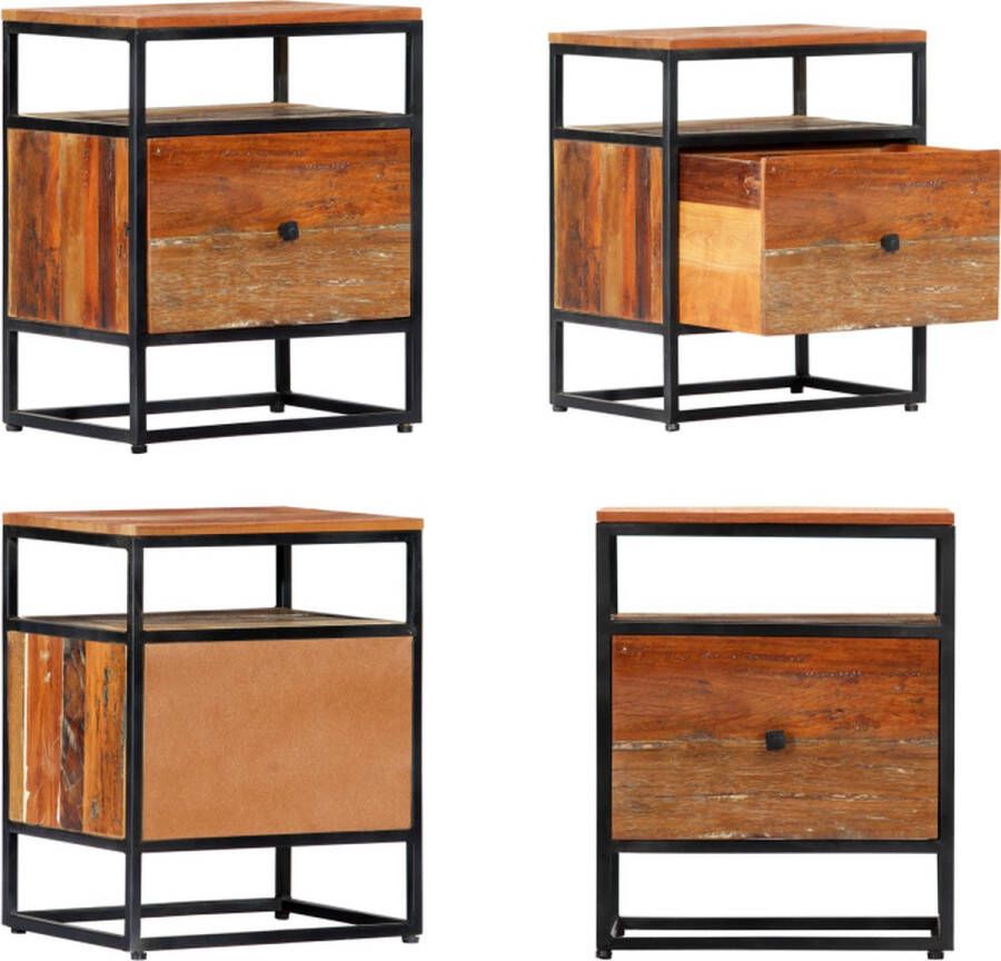 VidaXL Nachtkastje 40x30x50 cm massief gerecycled hout en staal Nachtkastje Nachtkastjes Slaapkamerkast Slaapkamerkasten