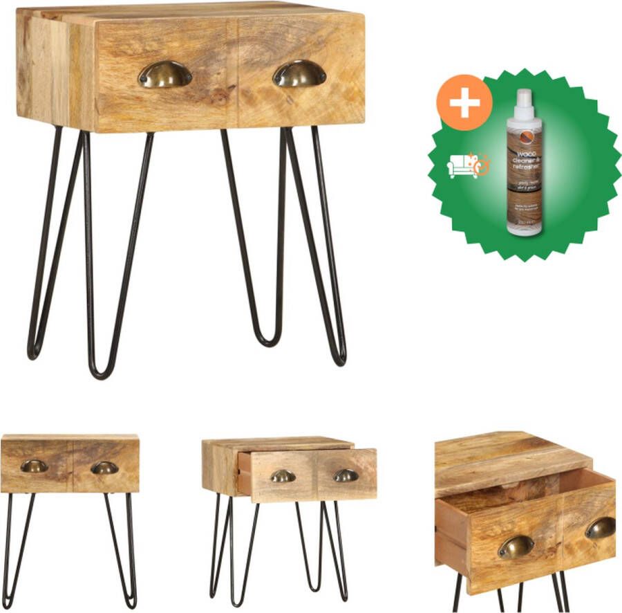 VidaXL Nachtkastje Vintage Stijl Massief Mangohout 40x30x50 cm Handgesneden Met 1 lade Kast Inclusief Houtreiniger en verfrisser - Foto 3