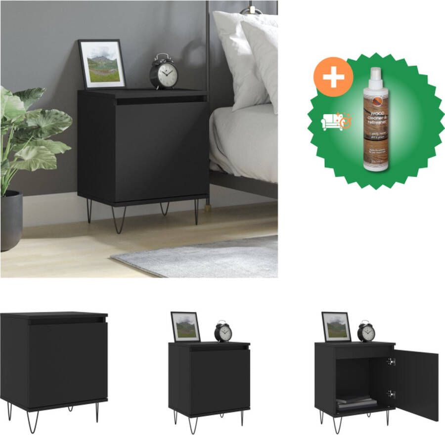 VidaXL Nachtkastje 40x30x50 cm bewerkt hout zwart Kast Inclusief Houtreiniger en verfrisser