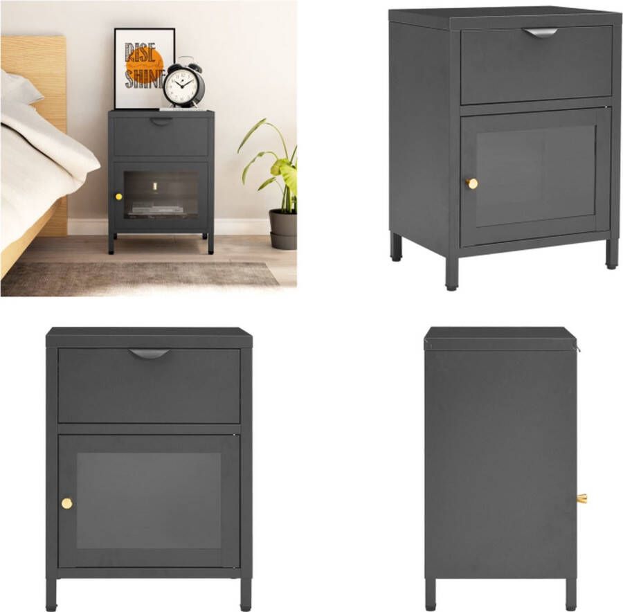 VidaXL Nachtkastje 40x30x54-5 cm staal en glas antracietkleurig Nachtkastje Nachtkastjes Nachttafel Nachttafels