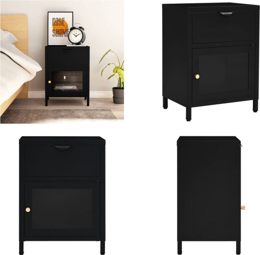 VidaXL Nachtkastje 40x30x54-5 cm staal en glas zwart Nachtkastje Nachtkastjes Nachttafel Nachttafels
