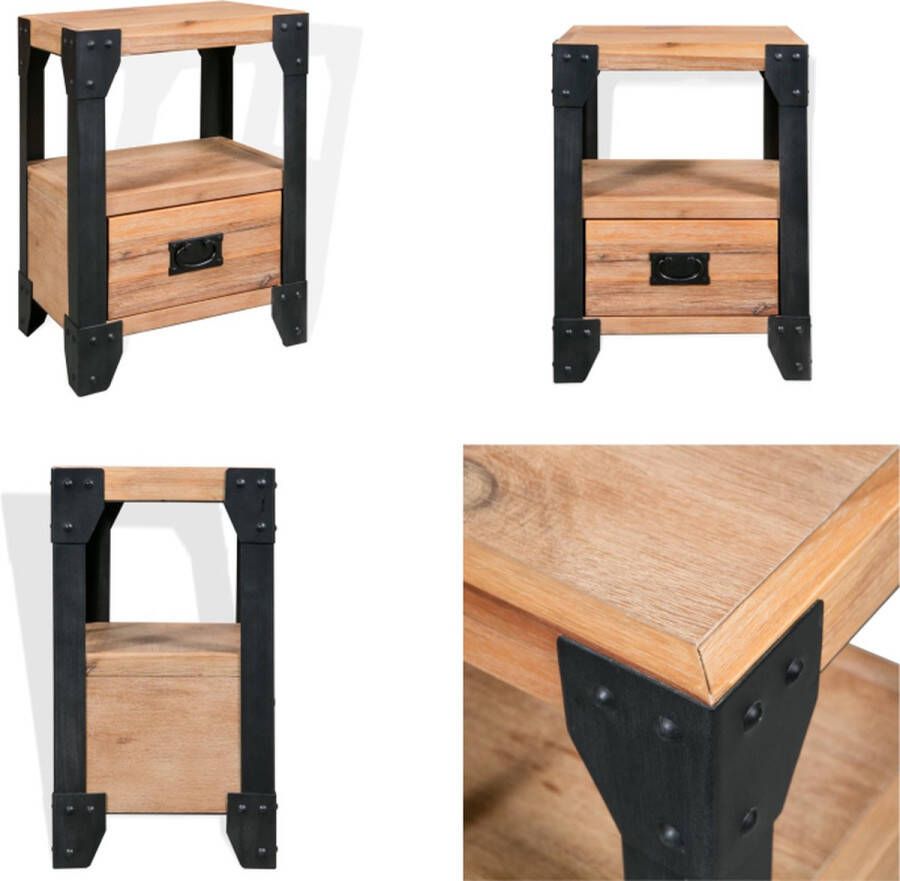 VidaXL Nachtkastje 40x30x54 cm massief acaciahout staal Nachtkast Nachtkasten Nachtkastje Nachtkastjes