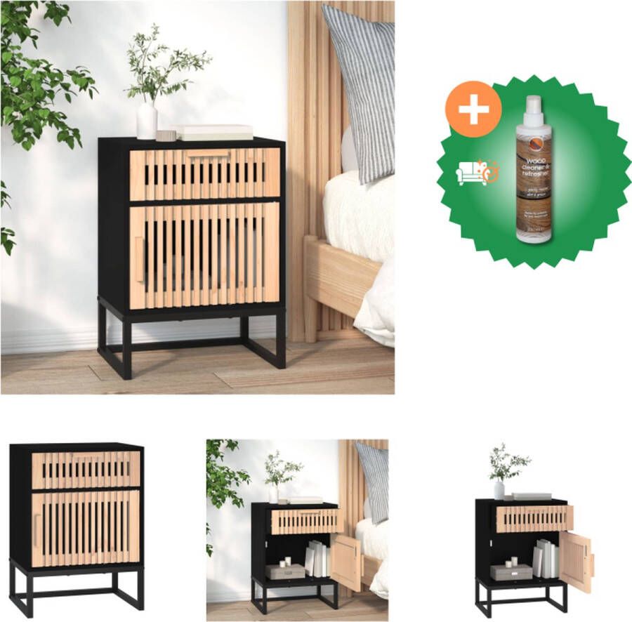 VidaXL Nachtkastje 40x30x55-5 cm bewerkt hout en ijzer zwart Kast Inclusief Houtreiniger en verfrisser