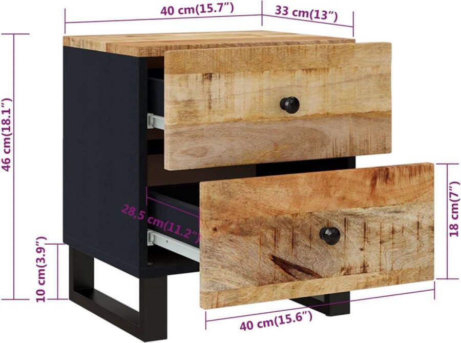 VidaXL -Nachtkastje-40x33x46-cm-massief-mangohout - Foto 2