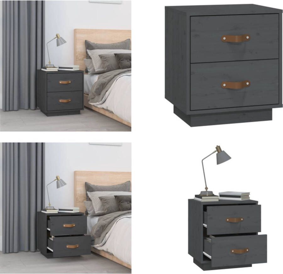 VidaXL Nachtkastje 40x34x45 cm massief grenenhout grijs Nachtkastje Nachtkastjes Houten Nachtkastje Telefoonkast - Foto 2