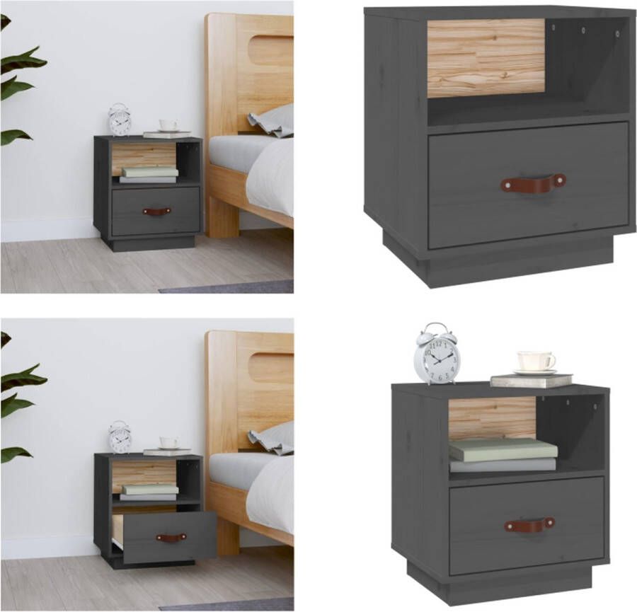 VidaXL Nachtkastje 40x34x45 cm massief grenenhout grijs Nachtkastje Nachtkastjes Houten Nachtkastje Telefoonkast
