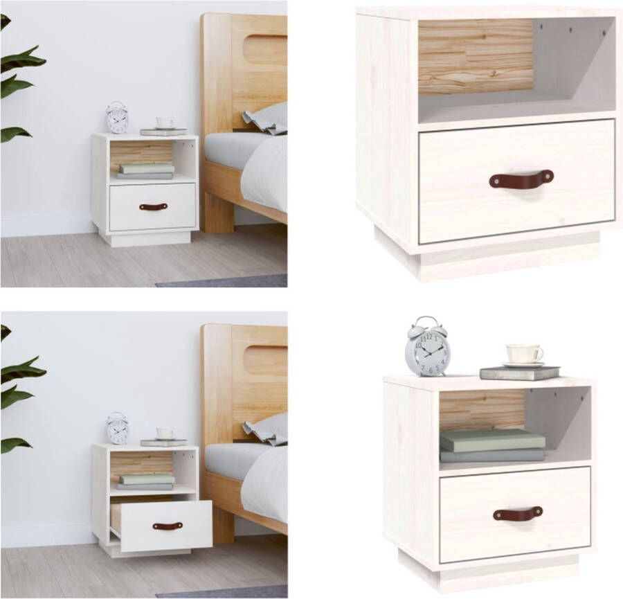 VidaXL Nachtkastje 40x34x45 cm massief grenenhout wit Nachtkastje Nachtkastjes Houten Nachtkastje Telefoonkast - Foto 3