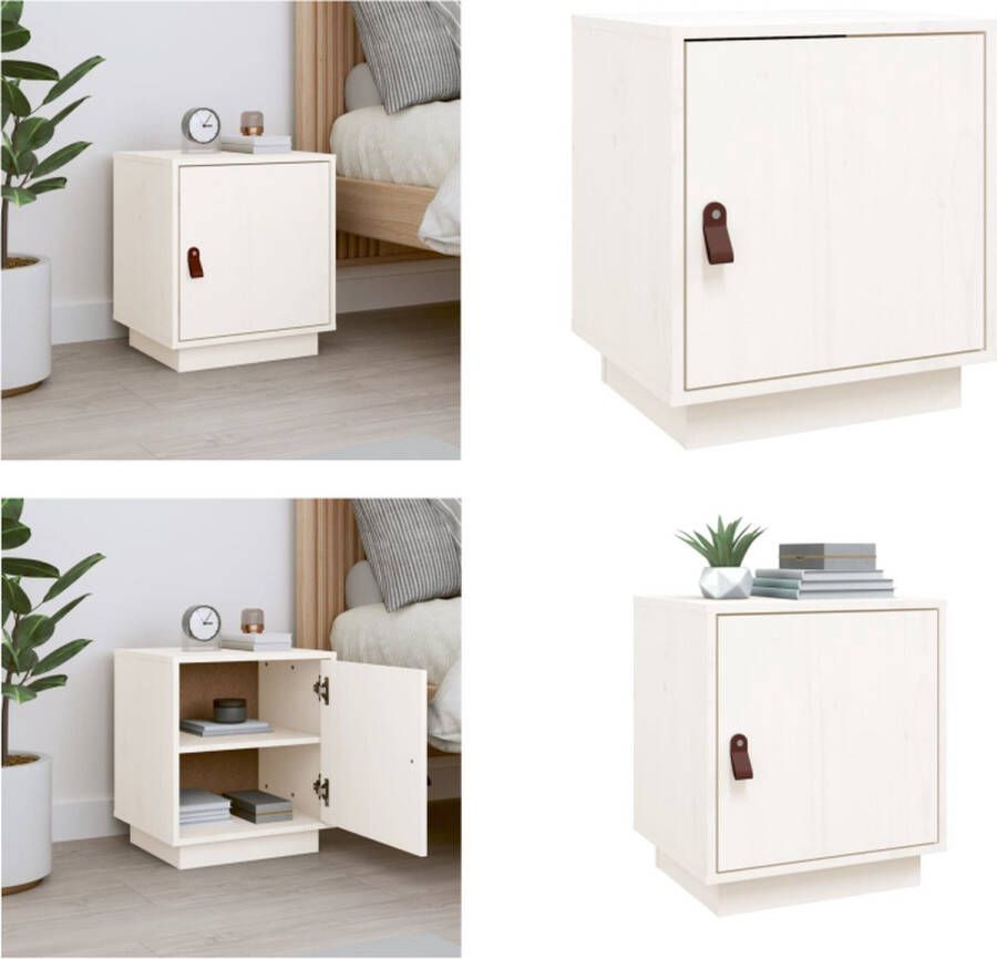 VidaXL Nachtkastje 40x34x45 cm massief grenenhout wit Nachtkastje Nachtkastjes Houten Nachtkastje Telefoonkast - Foto 2