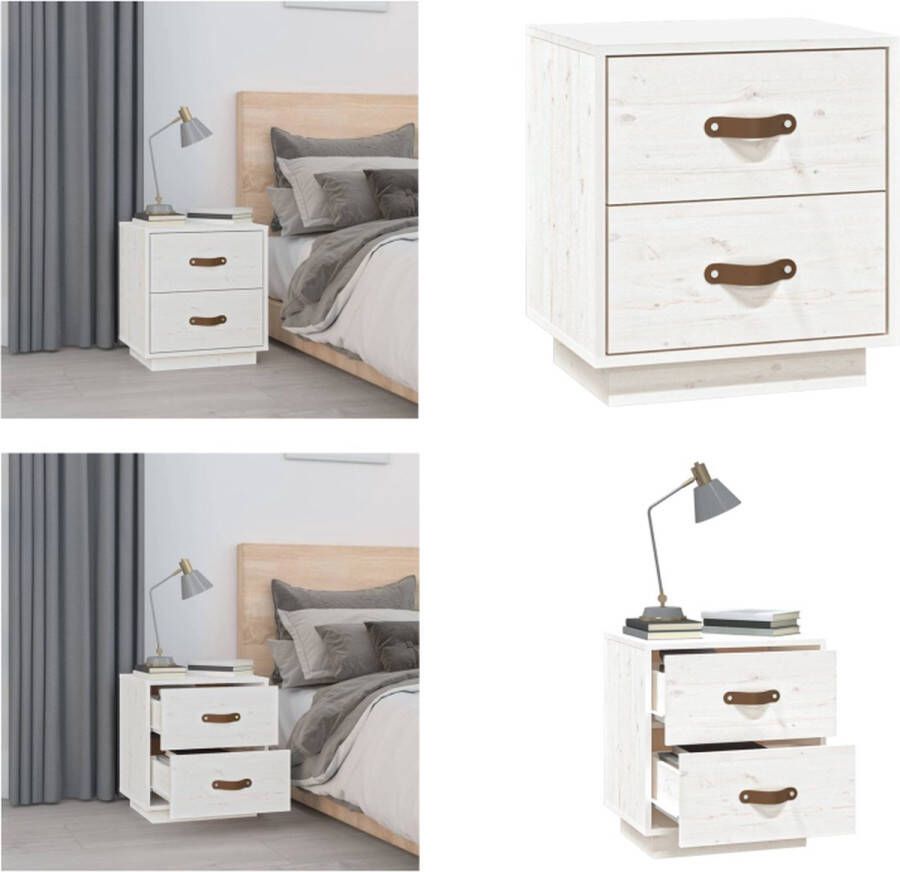 VidaXL Nachtkastje 40x34x45 cm massief grenenhout wit Nachtkastje Nachtkastjes Houten Nachtkastje Telefoonkast