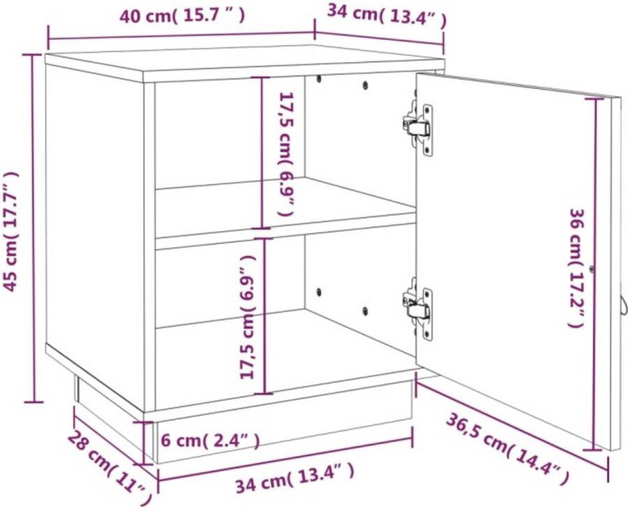 VidaXL -Nachtkastje-40x34x45-cm-massief-grenenhout-zwart - Foto 2