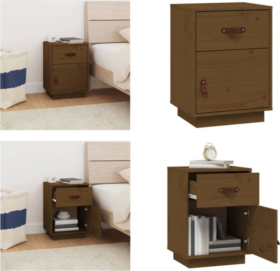 VidaXL -Nachtkastje-40x34x55-cm-massief-grenenhout-honingbruin - Foto 2