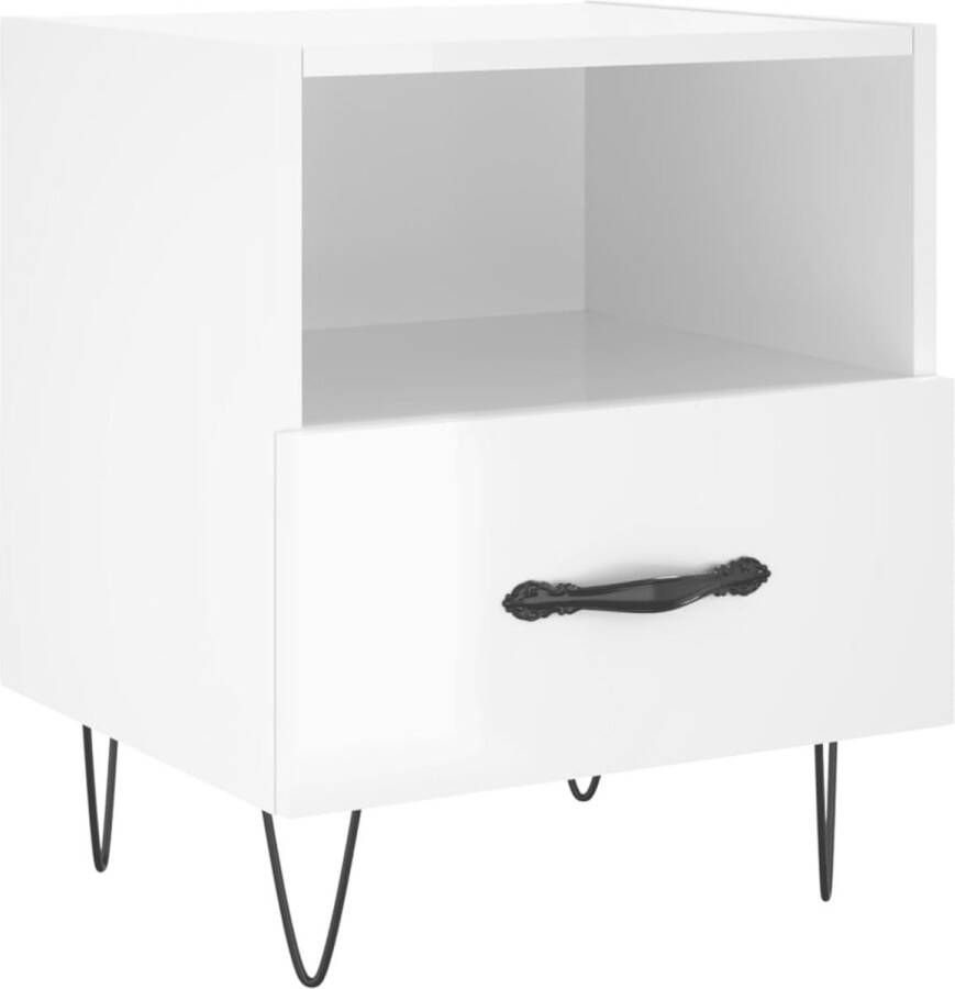 VidaXL Nachtkastje Hoogglans Wit 40x35x47 5 cm Nachtkastje Bijzetkast Kast Slaapkamer Meubilair Witte Kast Houten Kast Modern Design Opslagoplossing Compact Meubel Woonaccessoires