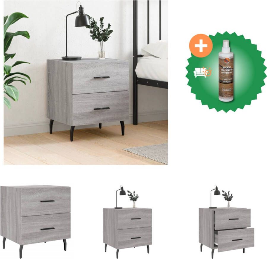 VidaXL Nachtkastje 40x35x47-5 cm bewerkt hout grijs sonoma eikenkleur Kast Inclusief Houtreiniger en verfrisser