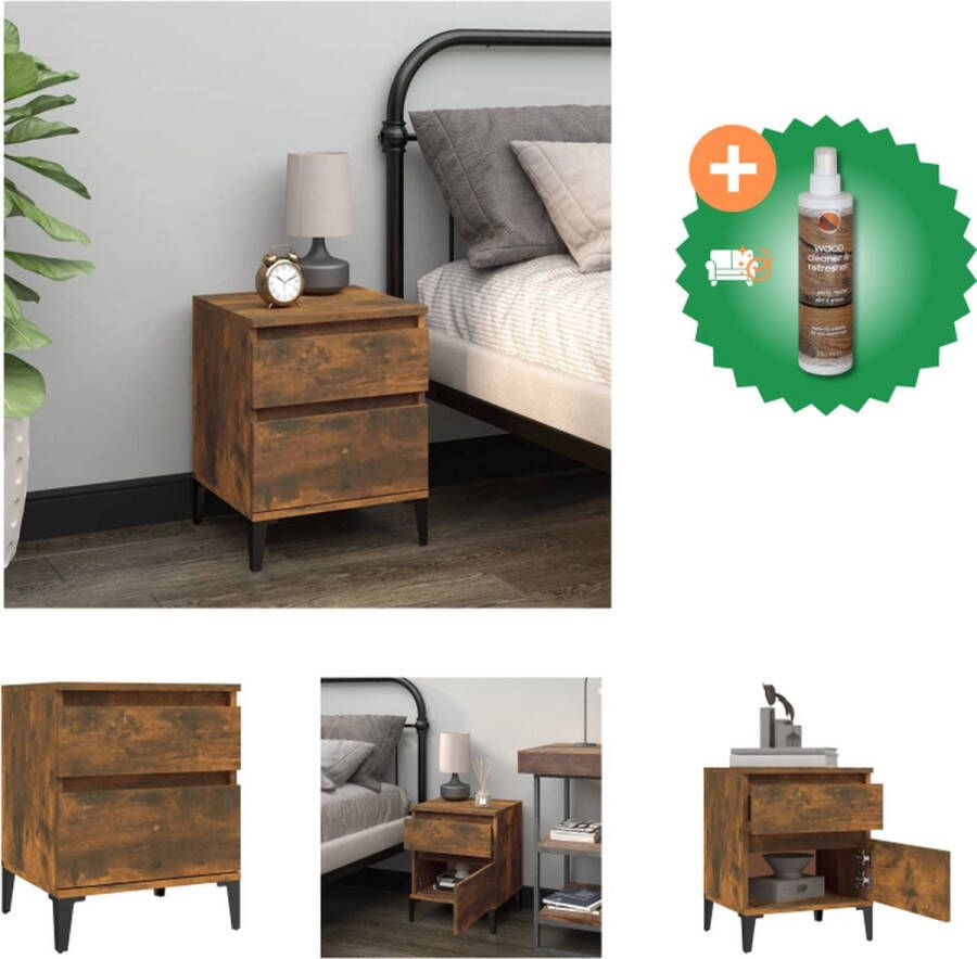 VidaXL Nachtkastje Gerookt Eiken Bewerkt Hout 40 x 35 x 50 cm Kast Inclusief Houtreiniger en verfrisser - Foto 3